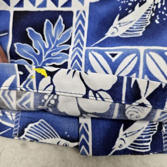 Tommy Fashion Hawaii Shirt XL Extra Large Blue Aloha Fish Turtle Floral Hawaiian - Picture 5 of 6